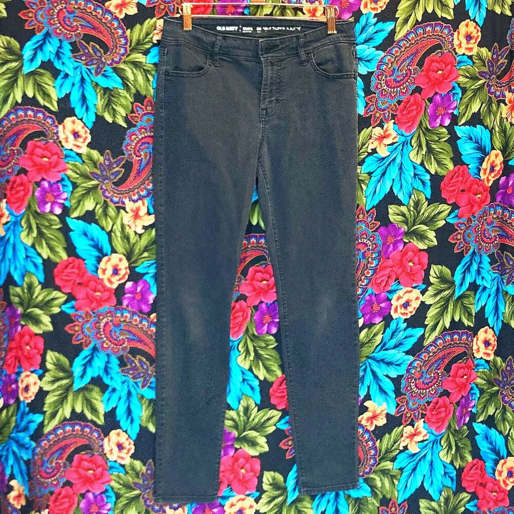 WOMEN'S OLD NAVY SUPER SKINNY JEANS SIZE 2 SUPER ADJUSTED DISTRESSED BLACK PANTS
